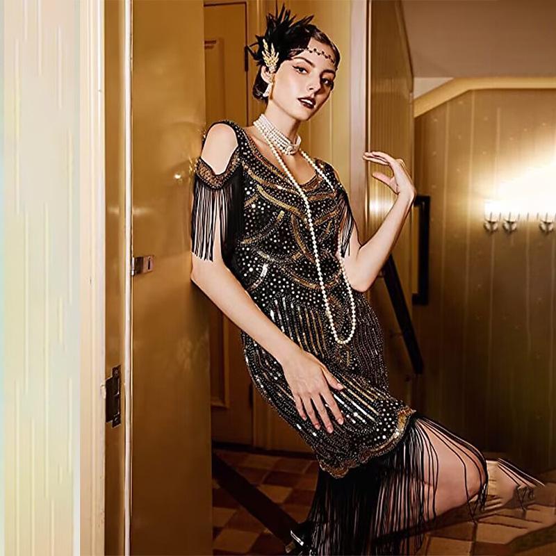 2023 European Retro Gatsby Sequin Tassel Evening Gown - 1920s Theme Party Dress