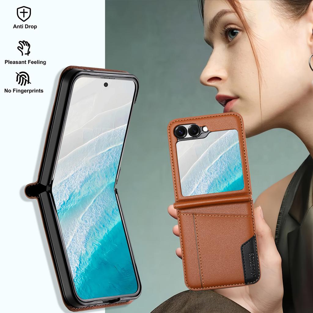 N.BEKUS For Samsung Galaxy Z Flip6 5G/Flip7 FE 5G Case Card Slot PU + PC Phone Back Cover