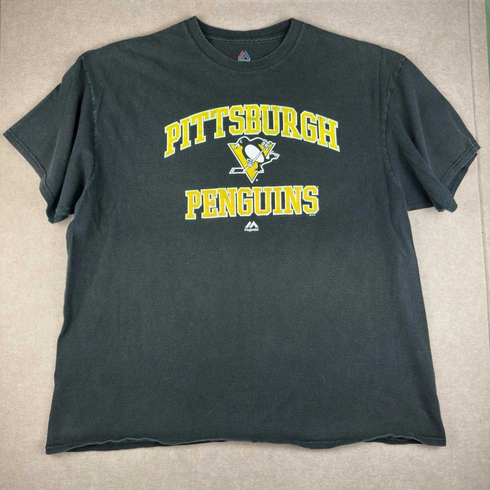 Y2K Majestic Pittsburgh Penguins Men’s 2XL Black Graphic Tee NHL Hockey Shirt 4XL