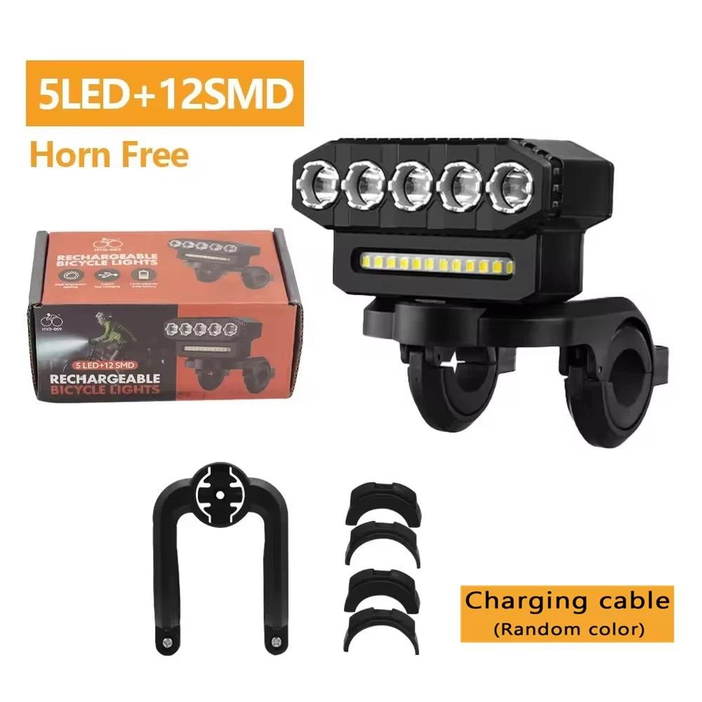 USB Rechargeable Bike Front Light 120dB Cycling Bike Horn Waterproof 6 Lighting Modes Bicycle  Front Light Easy to Install