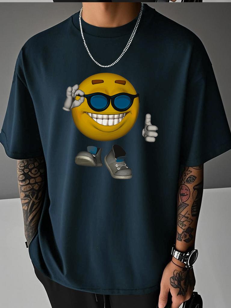 Unisex Summer Oversized T Shirt Cool Sunglasses Emoji Graphic Tee Hip Hop Casual Short Sleeve Loose Streetwear Fashion Top
