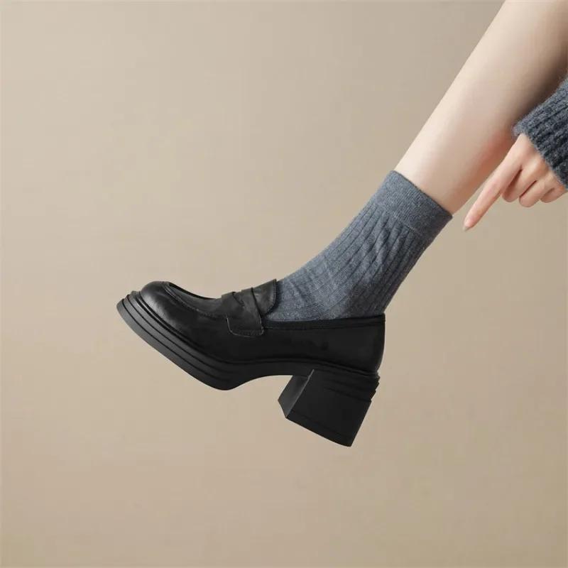 Kadın Deri Platform Loafer'lar Moda Slip on Kalın Ayakkabılar Retro Stil Kadın Ofis Pompaları Mokasenler Kadın Mary Jane Ayakkabılar