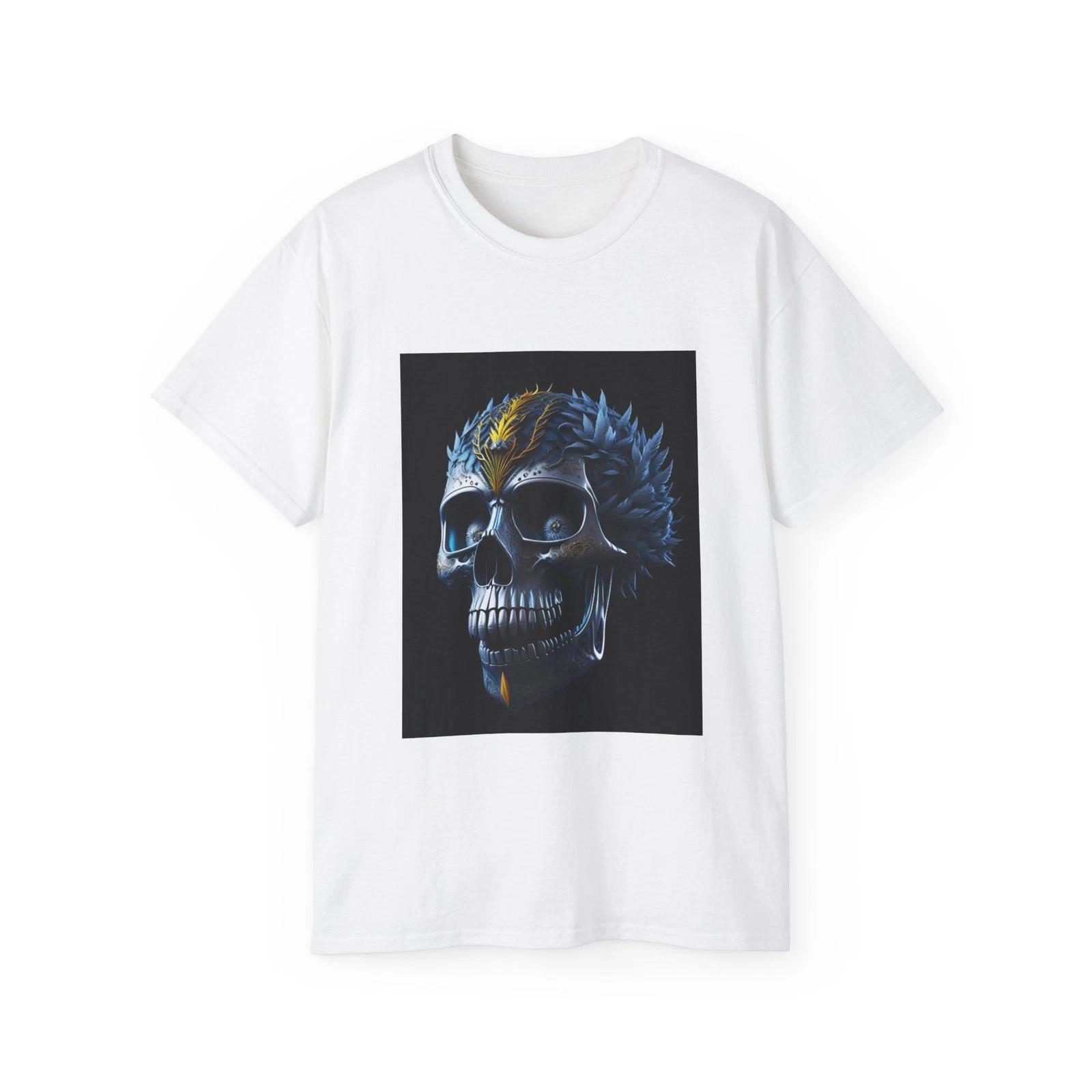 Skull Feathers Skeleton Bones Head Tattoo | Custom Graphic T-Shirt XL