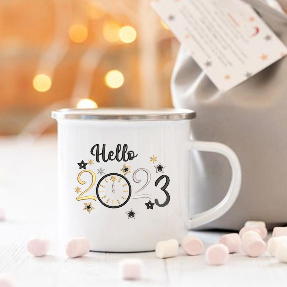 

Goodbye 2024 Hello 2024 Printed Mugs Enamel Coffee Mug Juice Milk Drink Mug Party Wine Beer Cups Family Decoration New Year Gift