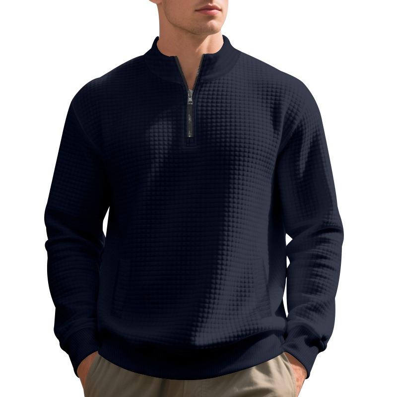 Men Heavyweight Loose Stand Collar Half Zip Casual Pullover Sweatshirt