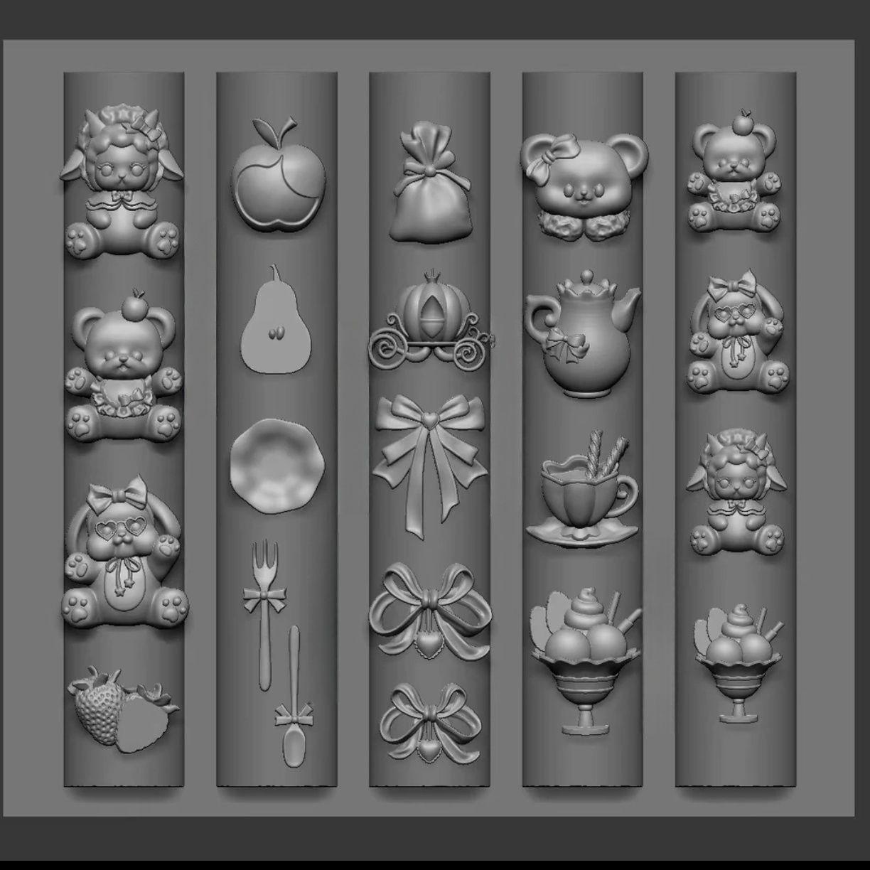 Little Bear Tea Party Fruit Bow High-Transparency Silicone Nail Art Mold