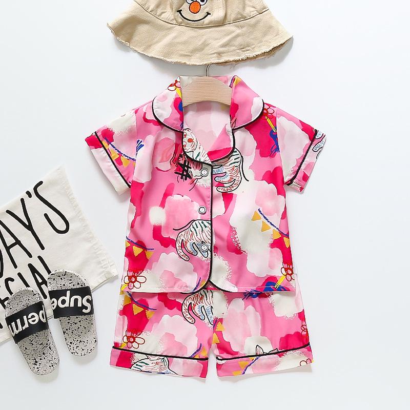 BB58 Mufurui Summer Kids' Silk Bear Cartoon Pajama Short Sleeve Two-Piece Set