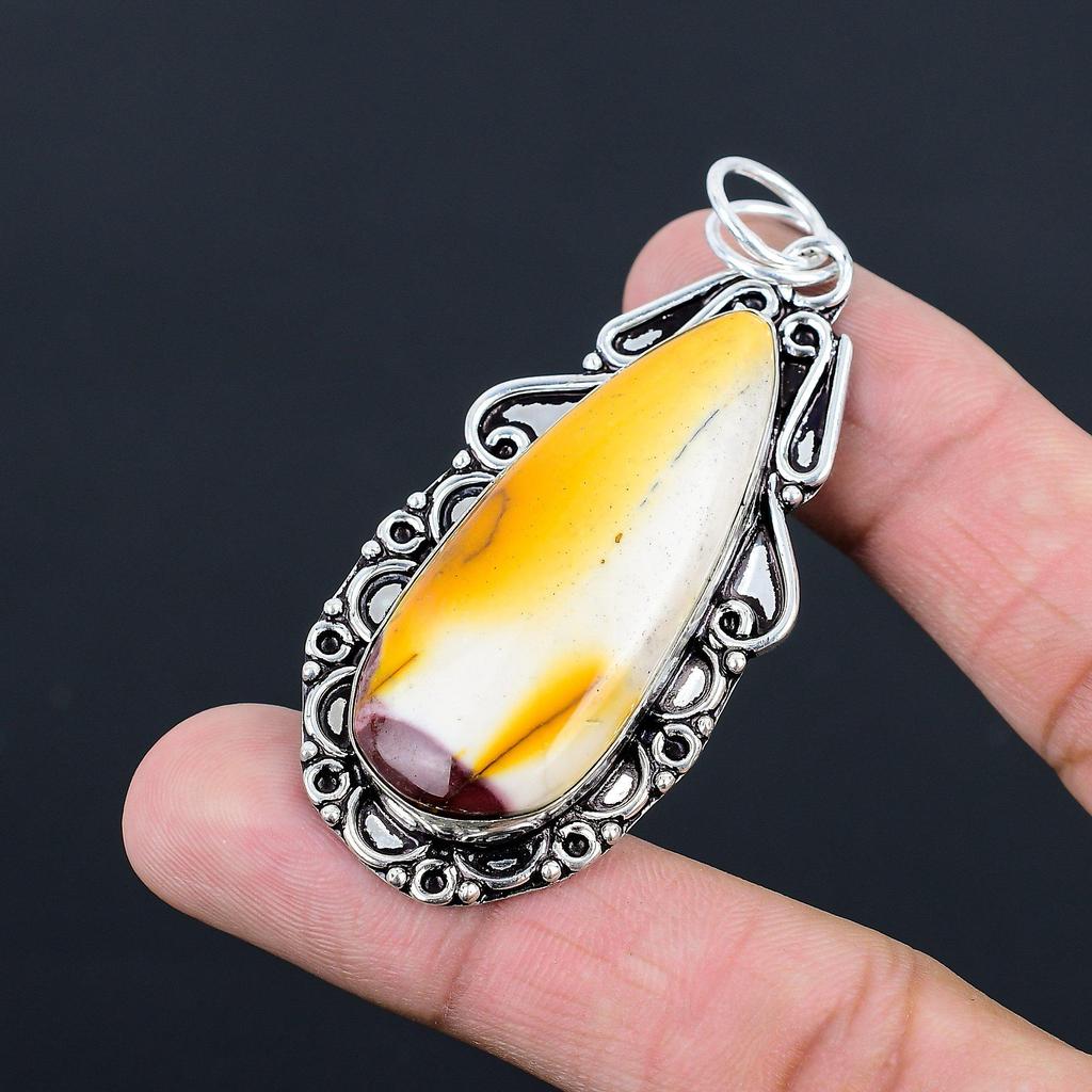 925 Sterling Silver Pear Mookaite Stone Engagement Sister Bezel Trendy Pendant