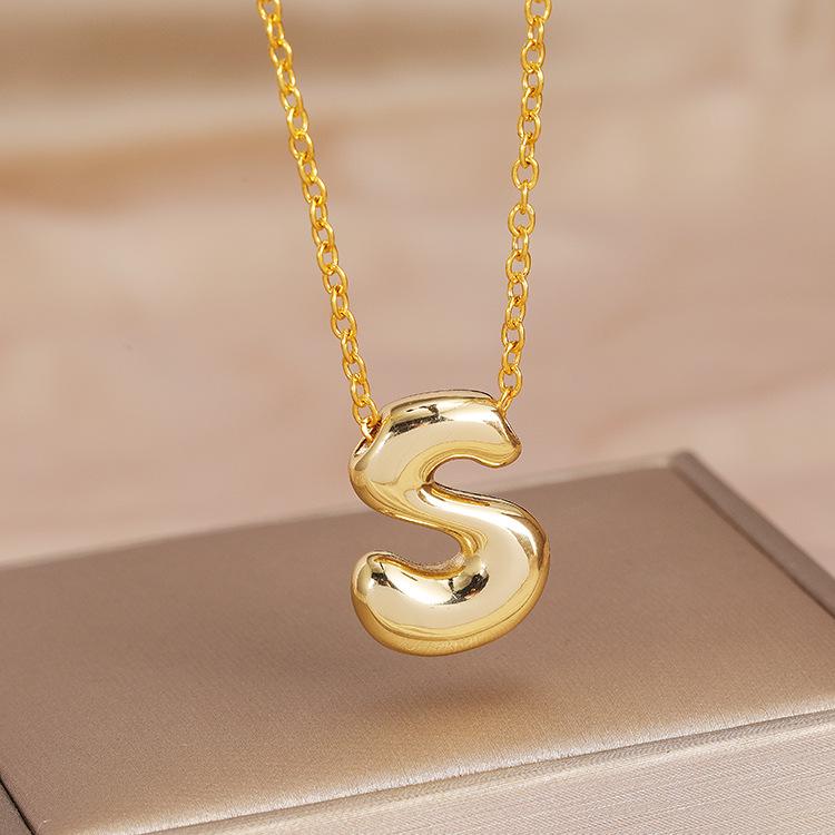 Charming Chubby Brass Polished 26-Letter Silver Pendant Necklace for Women