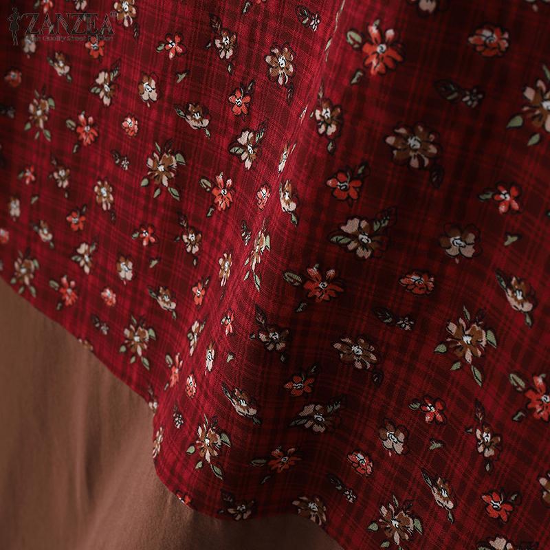 ZANZEA Women Summer Round Neck Casual Sleeveless Floral Dress