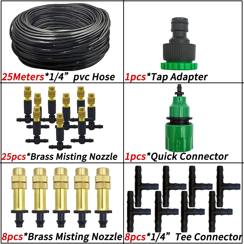 Oasis 5M-30M Garden Irrigation Outdoor Misting Cooling System Watering 1/4'' Brass Atomizer Nozzles 4/7mm Hose Patio Greenhouse