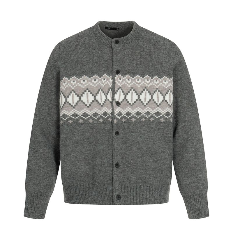 Kisko American Retro Fair Isle Jacquard Knit Cardigan Sweater for Men and Women, High-End Lazy Casual Trendy Brand Jacket