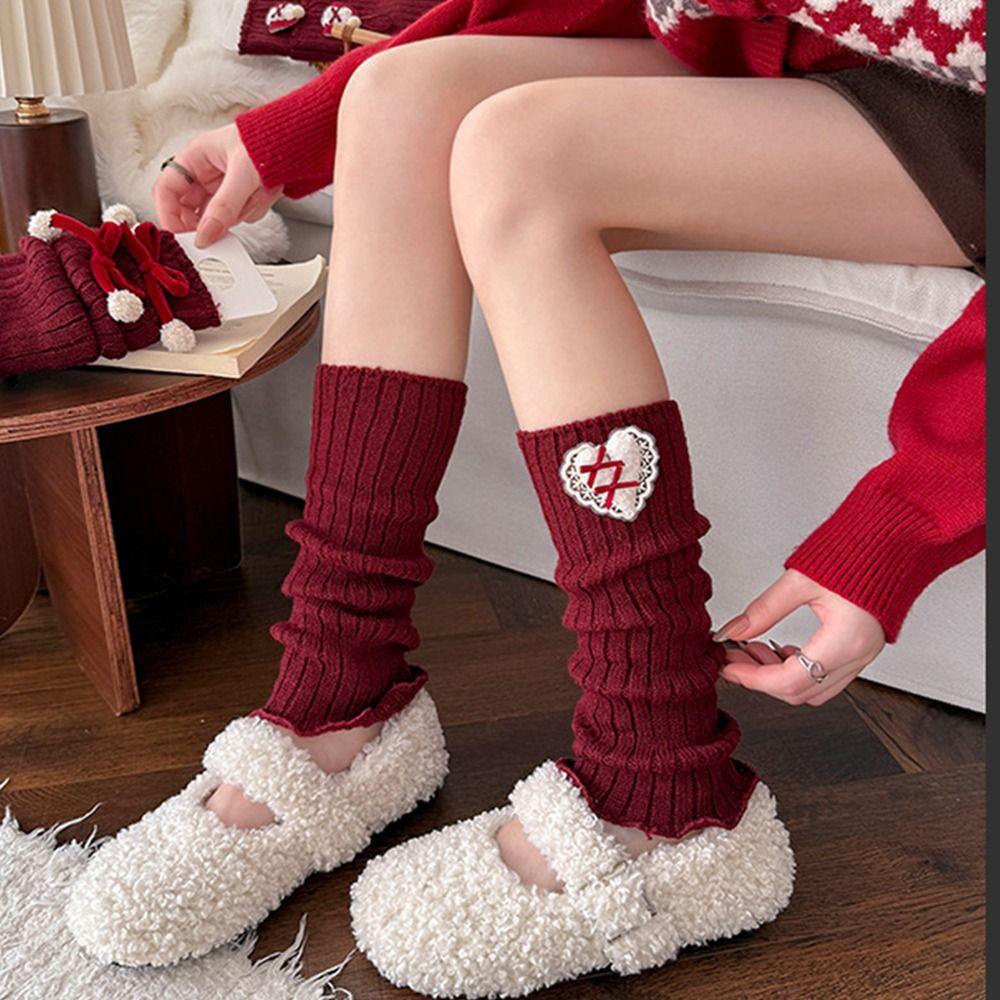 Bow Design Furry Leg Warmers Middle Tube Lolita Boots Cover Knitted Leg Warmers  Autumn Winter