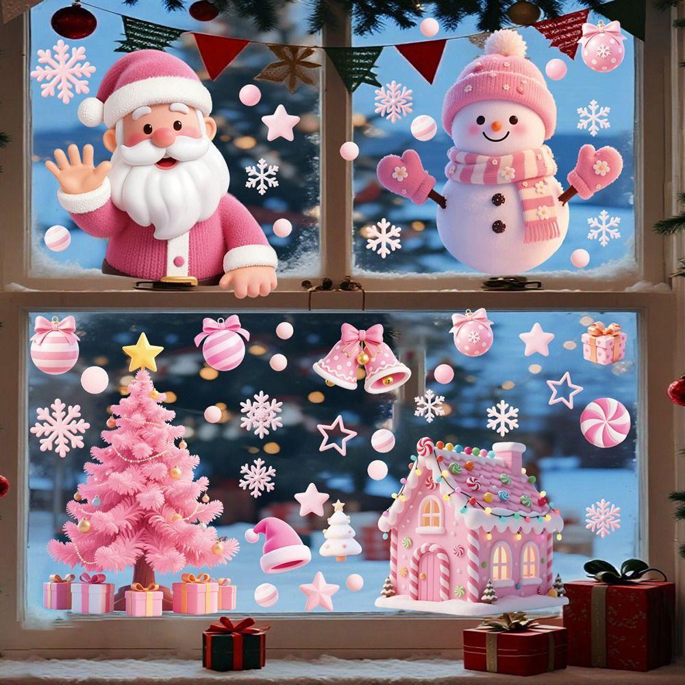 9PCS/Set Multicolor Merry Christmas Window Sticker Snowflake Santa Snowman Electrostatic Holiday Window Stickers DIY Accessories