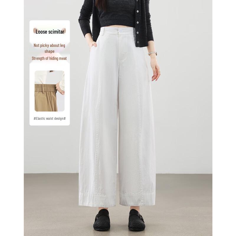 TERRE BLEUE Women s Pure Cotton High-Waist Wide-Leg Pants L (100-115 lbs)