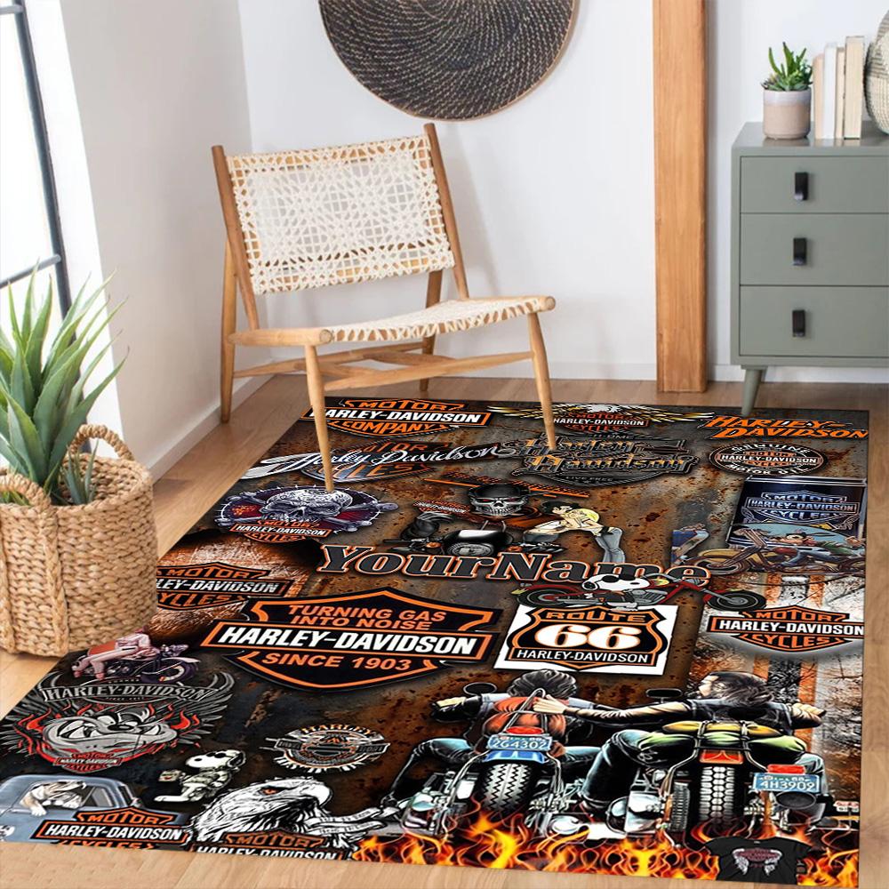 Harley-davidson Motorcycles Customizable Name Floor Mat Suitable for Outdoor Hallway Entryway Kitchen Antislip Carpet Decorate Offices