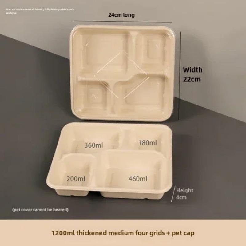 Caja de embalaje desechable para entrega dividida, 10 unidades, gran capacidad, papel de cuadrícula múltiple, cajas para el almuerzo, respetuosas con el medio ambiente, para microondas