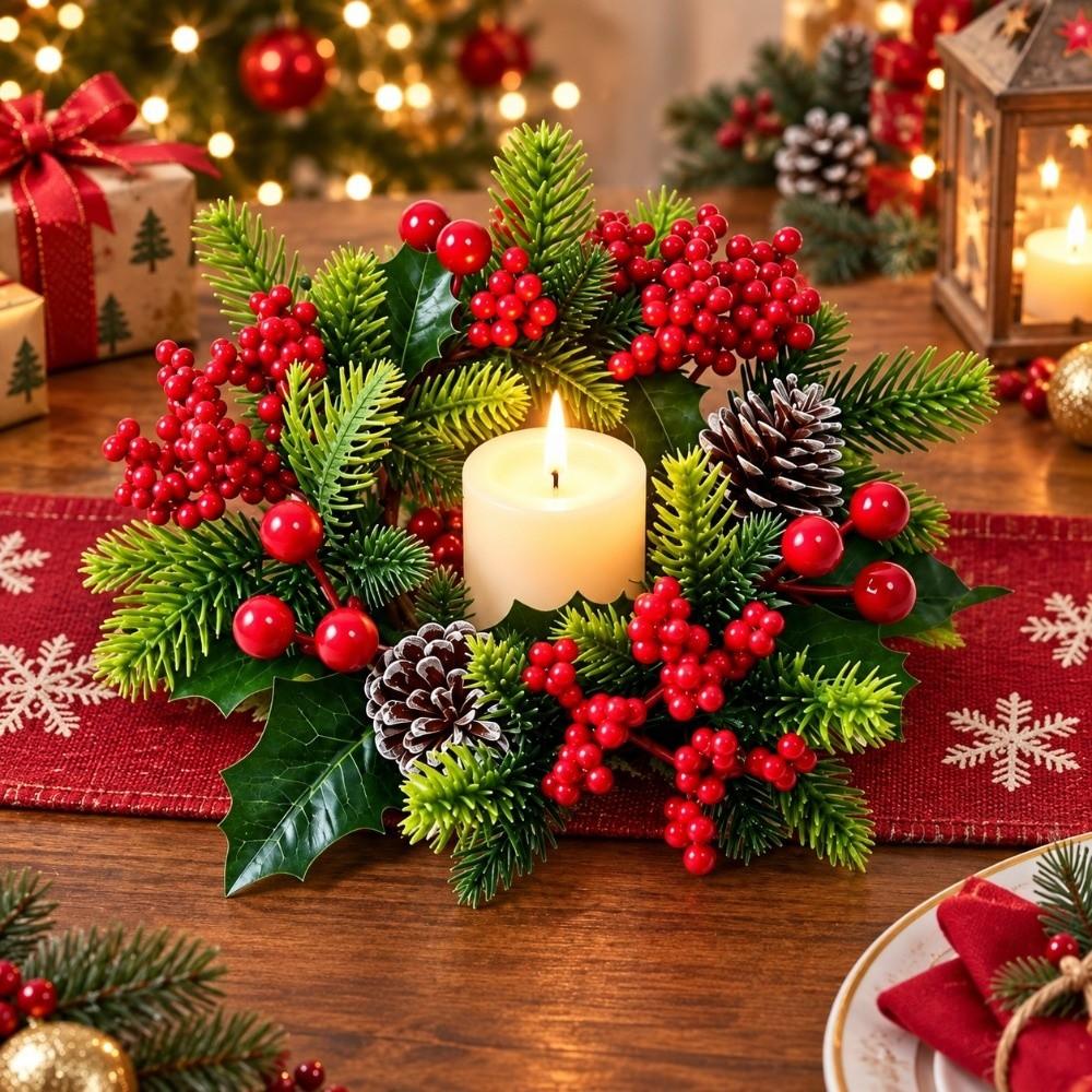 Plastic Christmas Candle Ring Artificial Pine Needle Table Centerpiece  Holiday Dinner Table