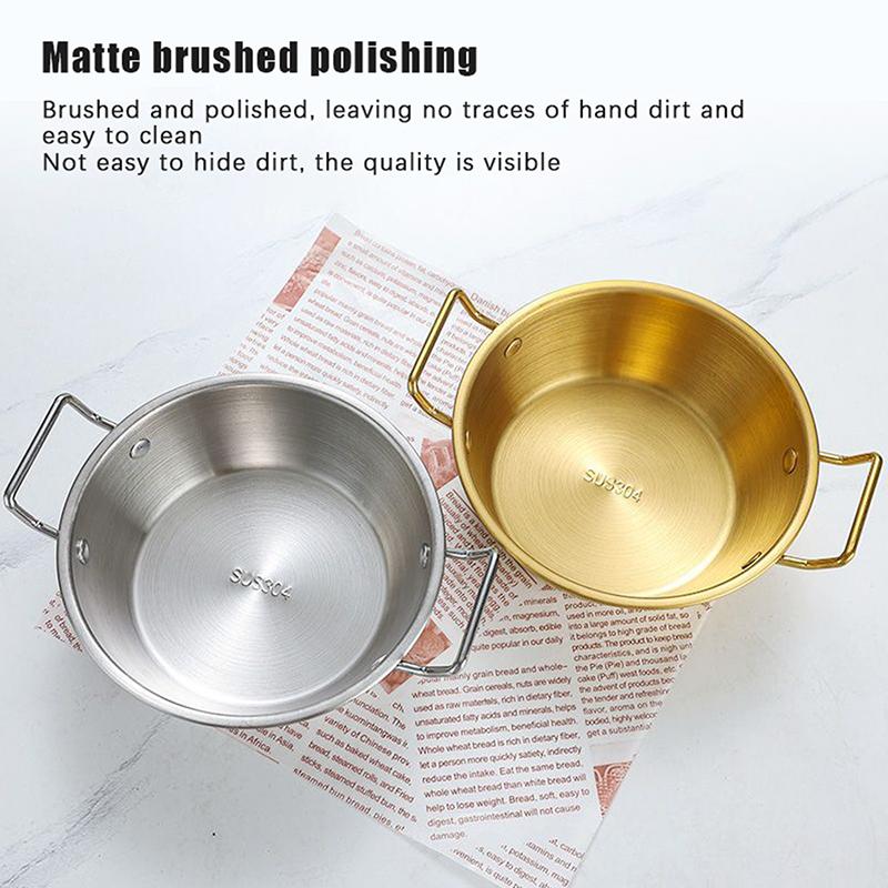 Household Double Handle Snacks Plate Cuisine Bowl Stainless Steel Round Rice Wine Bowls Anti Scalding Sauce Food Container