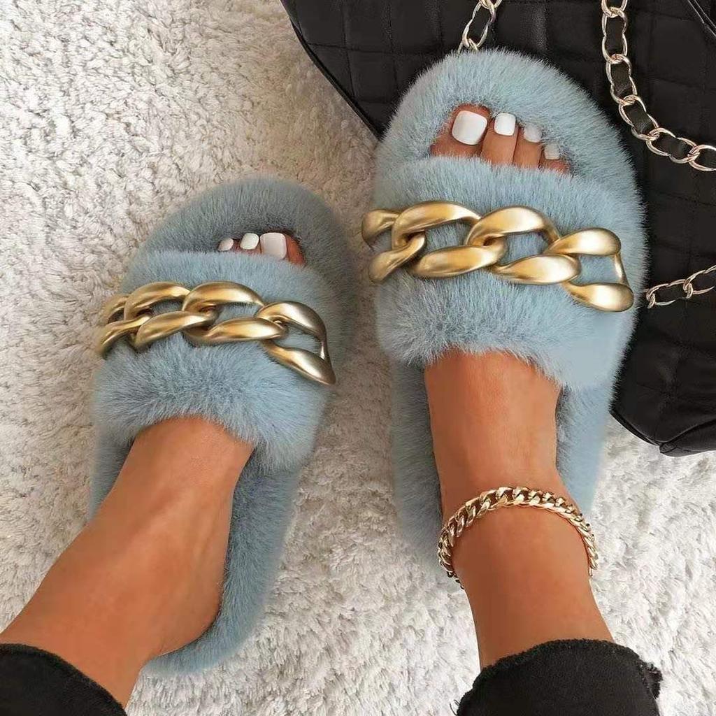 Fashion 2025 women Summer Women House Slippers Faux Fur Warm Flat Shoes Female Slip on Home Furry Ladies Slippers Size 36-43 Wholesale