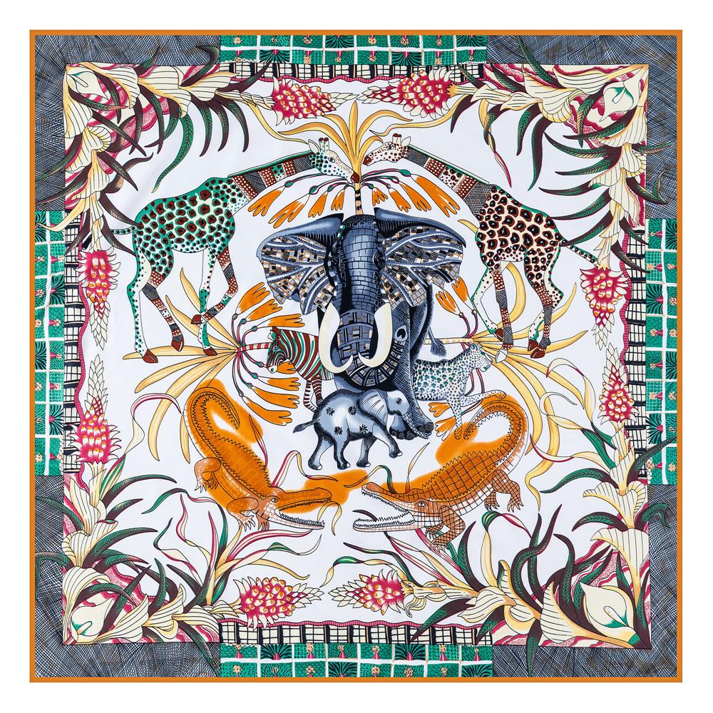 Manual Hand Rolled Twill Silk Scarf Women Timpani Print Square Scarves Echarpes Curled Foulards Femme Wrap Bandana Hijab 90CM