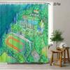 Crayon Shin-Chan Toru Kazama Animal Cosplay Peeking From Green Window Scene 2D Print Waterproof Shower Curtain, Bold Blue & Gree