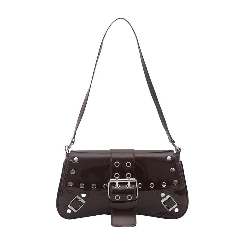 Spice girl wind rivet armpit small bag women's new fashion niche design commuter bag patent leather shoulder bag bag