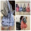 Korean Style Lotus Leaf Shoulder Bag Fashion Plaid Tote Bag Vintage Drawstring Bag  Storage Bag