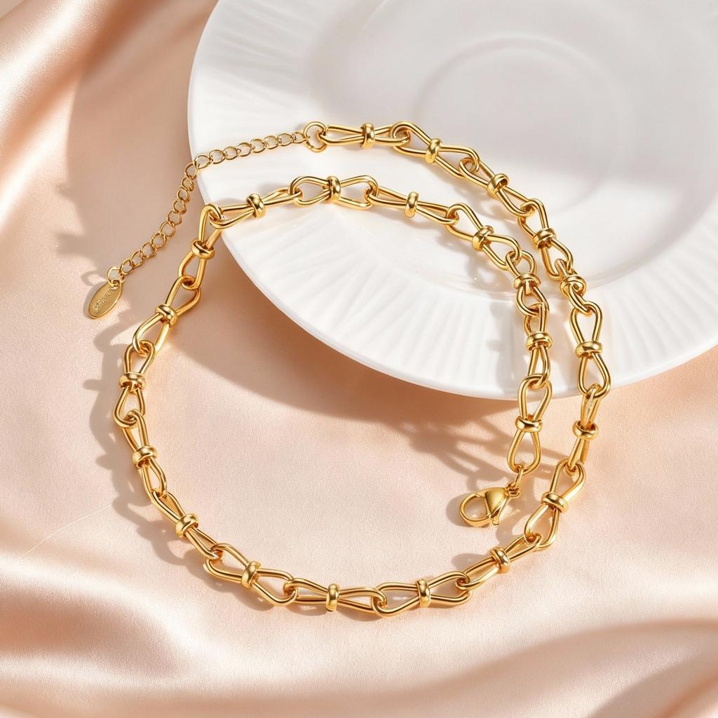 Minimalist Stainless Steel Geometric Chain Necklace for Women, 18K Gold Plated Handmade Link Necklace, Fashion Punk Jewelry