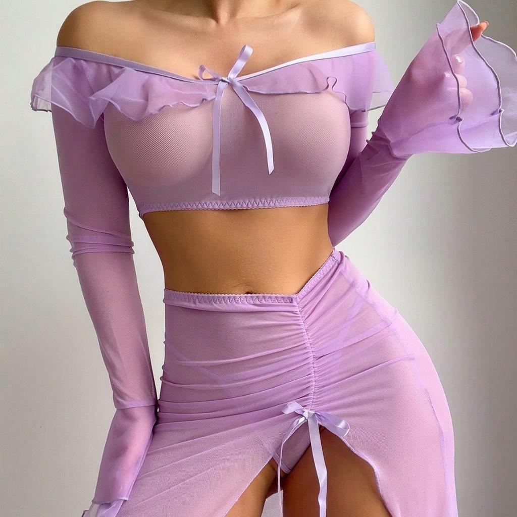 High-Slit Lingerie Dress Mesh Uniform High Split Dress Sexy Lingerie Set
