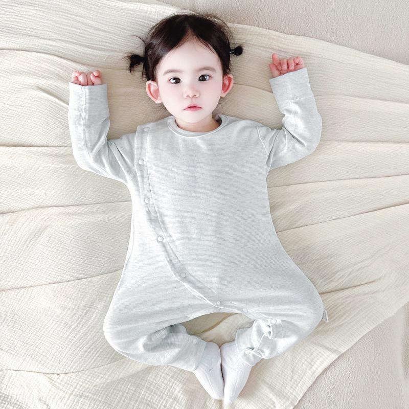 Infant Autumn Long-Sleeve Sleeveless Diagonal Collar Bodysuit Pajamas, Warm & Close-Fitting, Spring Class A