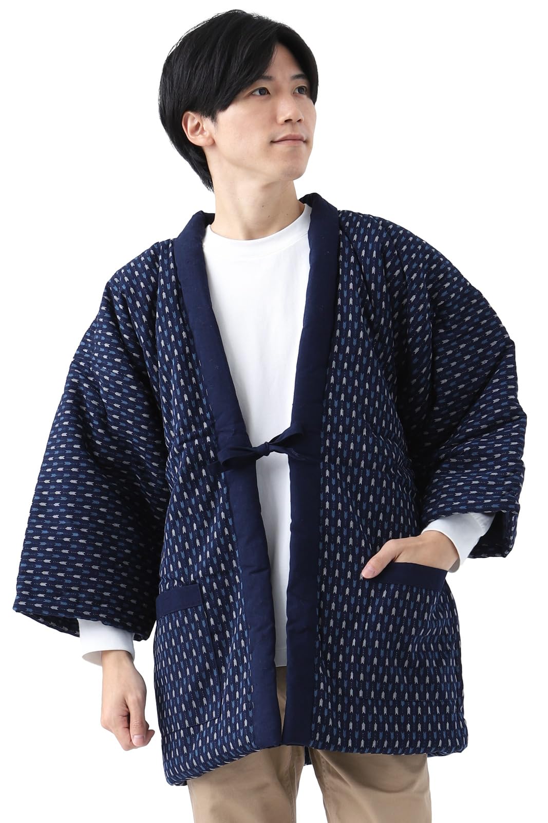 

Hanten Kurume Kurume Tsumugi Arrow Navy Blue [Tayutaf] Мужские Хантен, Ори, Ори, Перья,