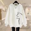 Autumn Winter  Casual Printing Vintage O-neck Loose Sweatshirts Women Clothes Solid Color Long Sleeve Pullover Top