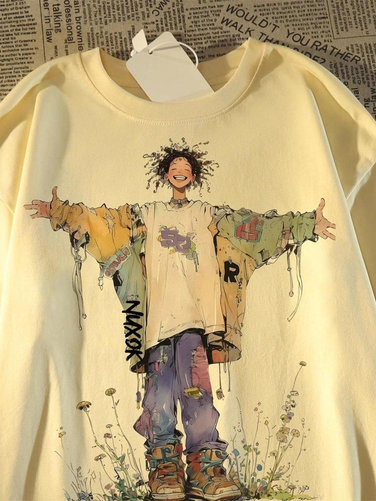 Unisex American Retro Artistic Loose-Fit Cotton T-Shirt