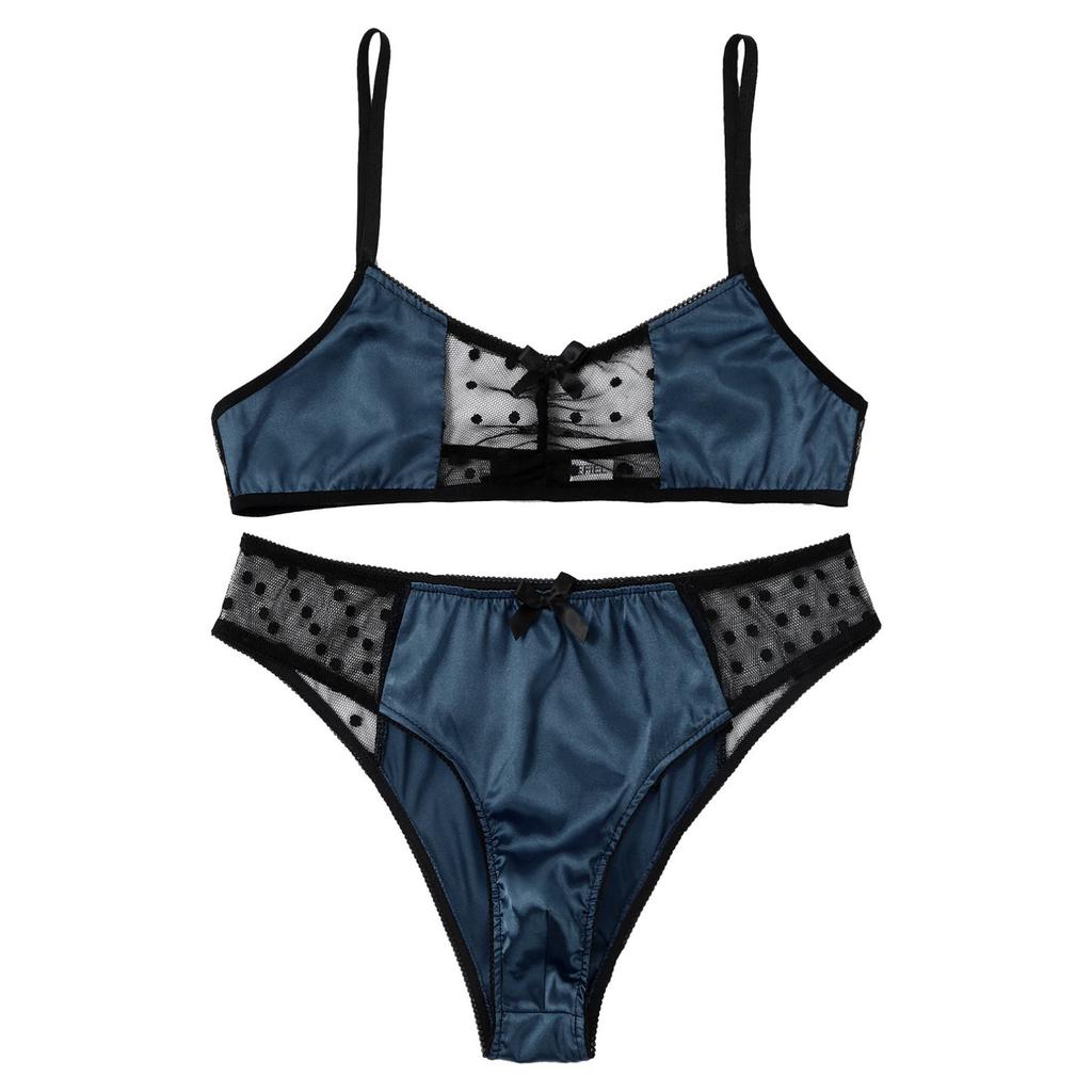 Men's Lingerie Sets Satin Spaghetti Straps Bra with Briefs Underwear Nightwear