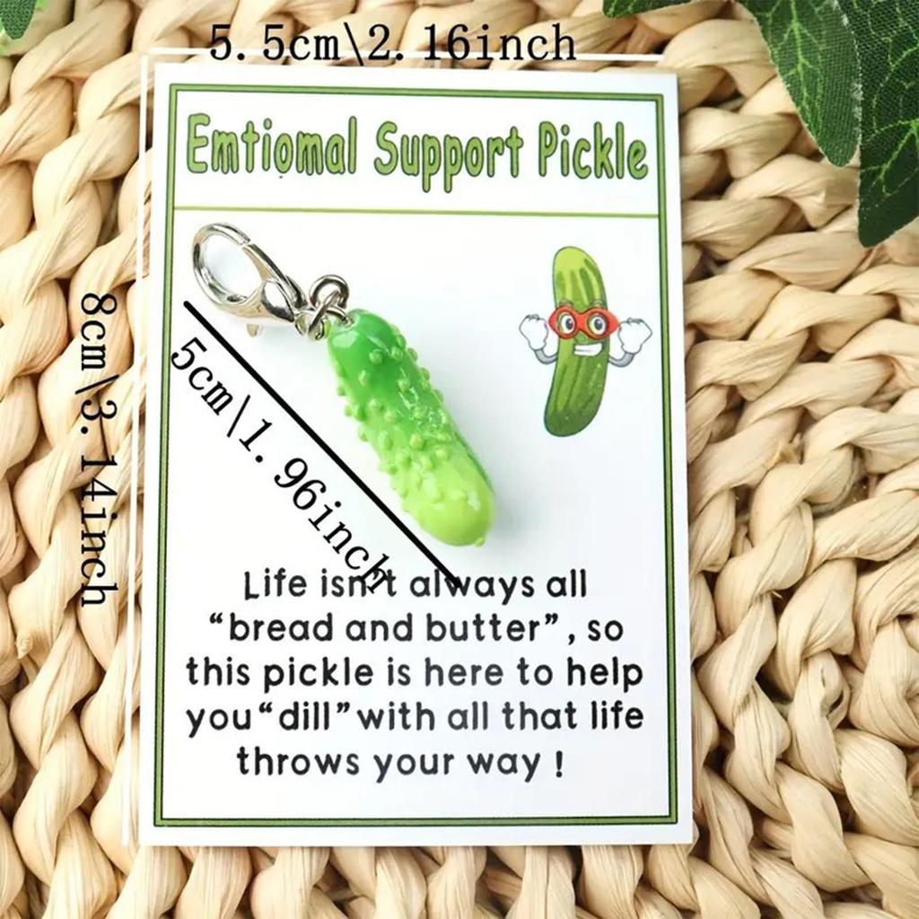 Simulated Vegetable Small Cucumber Resin Charm Inspirational Positive Pendants Keychain Necklace Pickle EmotionalSupport