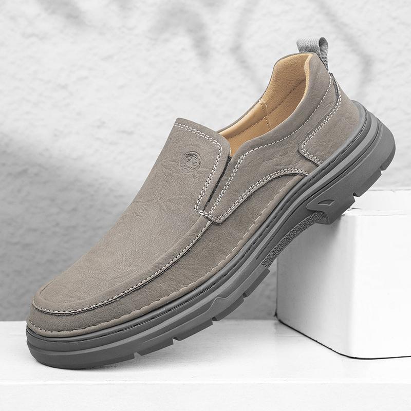 

Мужские кожаные туфли ручной работы, повседневные кроссовки без застежек, низкие прогулочные туфли 43 серый
