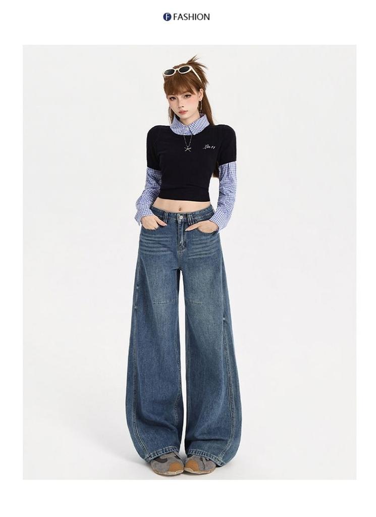 Gedijie High Waist Loose Look slimming and drooping Bending Knife Pants Women's Trendy Versatile Cowboy Wide Leg Pants