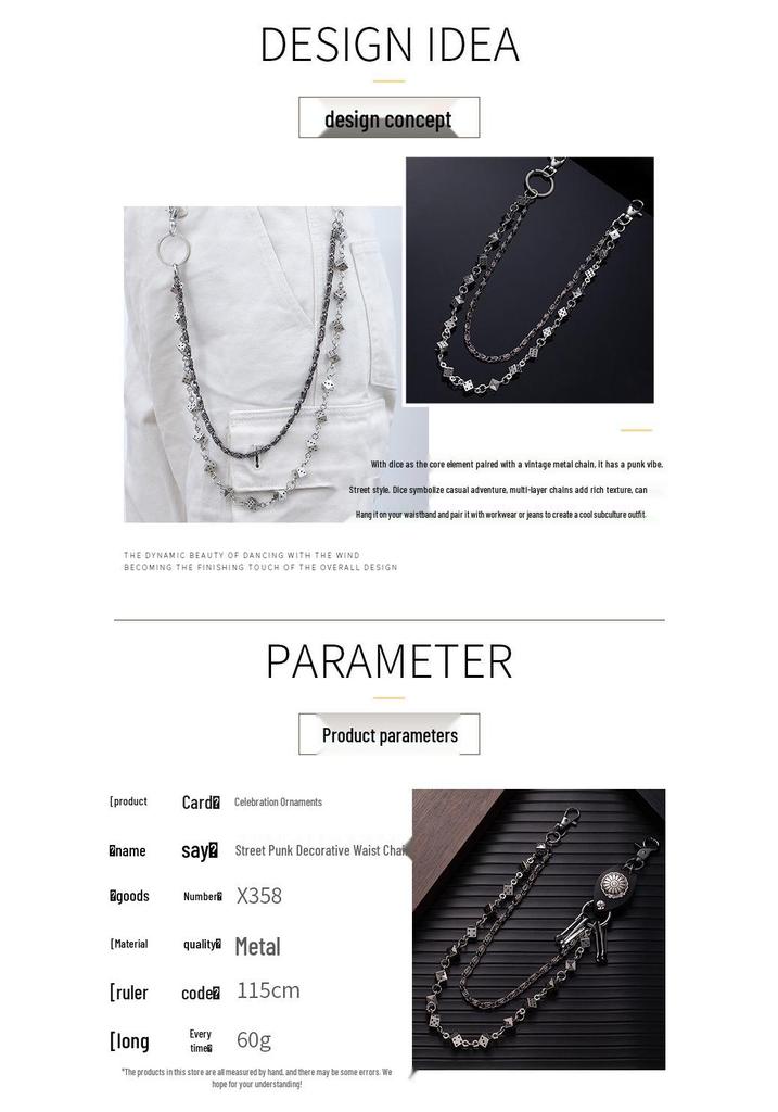 Dark Punk Skull Dice Waist Chain & Jewelry - Trendy Hip Hop Accessory
