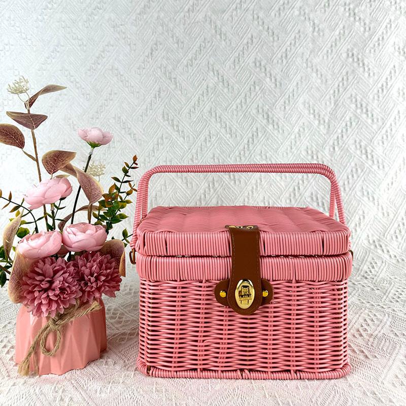 Imitation Rattan Handheld Picnic & Storage Basket 24x16x16cm