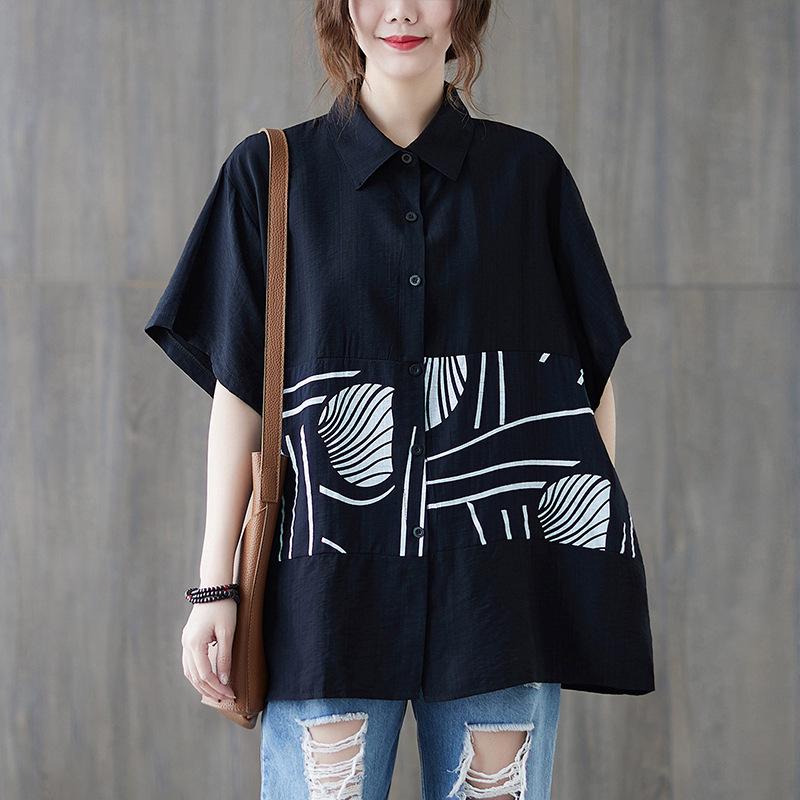 

2021 Summer Plus Size Casual Patchwork Short Sleeve T-Shirt Plus Size Free Size чорний