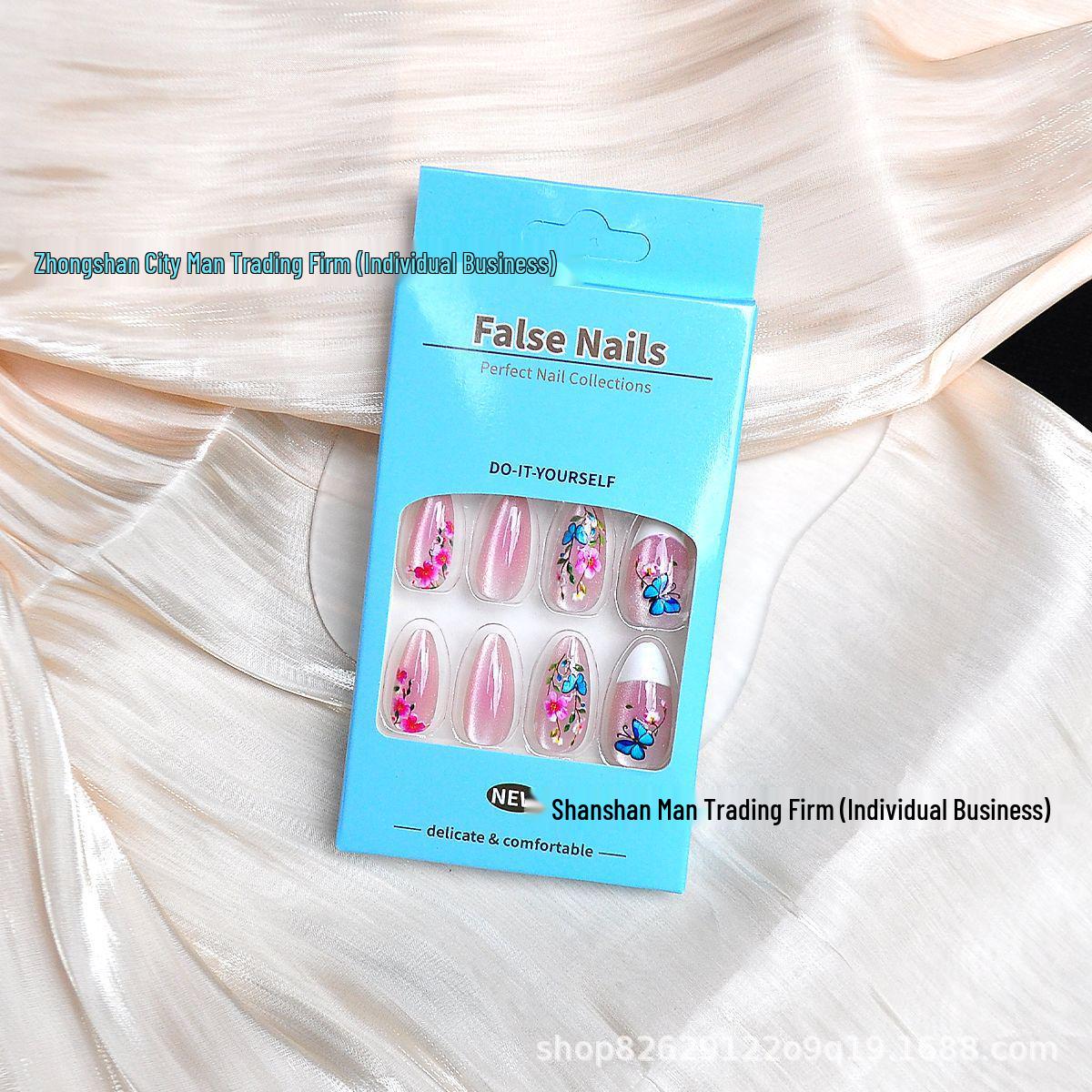 Spring Floral Butterfly Almond Press-on Nails - 24 Pieces