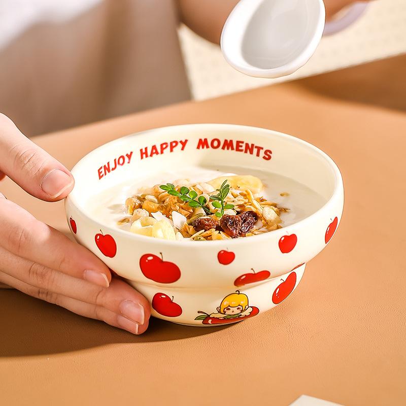 Japanese Milk Whirring Cute Cartoon Illustration Cream Ceramic Gourd Bowl Sweet Taste Bowl Cereal Salad Bowl Hand Cup