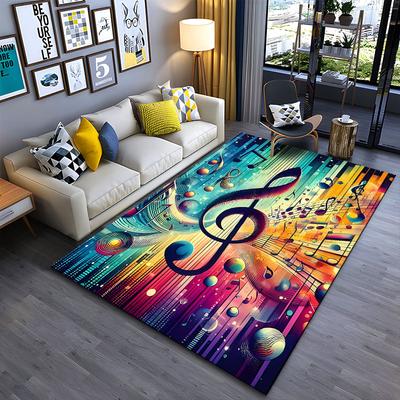 Alfombra Artística de Notas Musicales Coloridas adecuada como alfombrilla antideslizante para el sofá de la sala de estar o el dormitorio