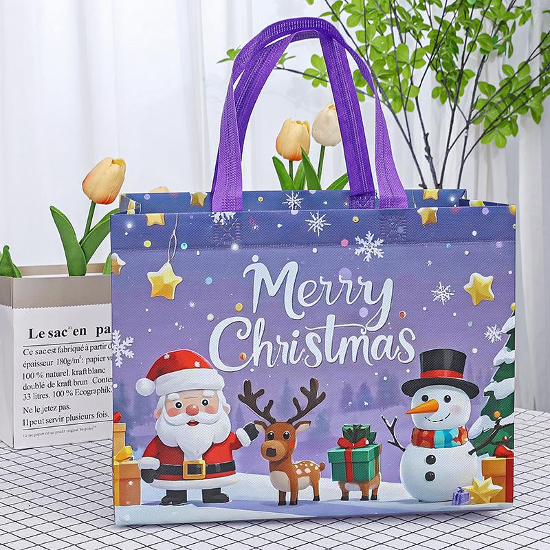 

1 шт. Большие подарочные пакеты на Рождество с ручками, многоразовые, с рисунками Санты, снеговика, рождественской елки - для праздничного шопинга, рождественских вечеринок