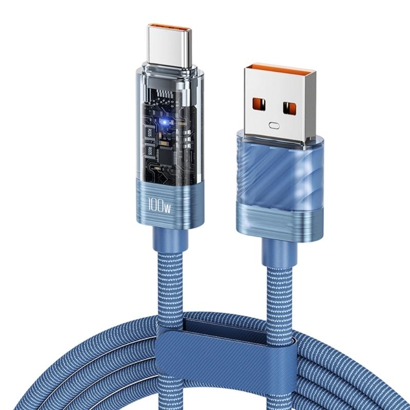 

Clear Fast 100W USB to USB C Cable Chargers Cable Auto Shutoff Technology for Phones Tablets Laptops 1m синій
