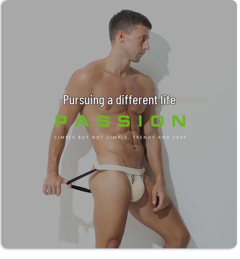 Men's Breathable Mesh Buttock-Revealing Double U-Bulge Thong Underwear
