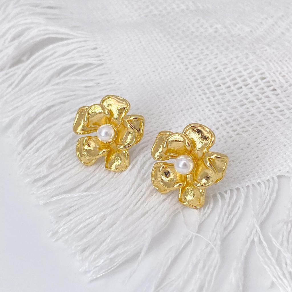 Elegant Stainless Steel Pearl Earrings - European & American Style, Titanium French Dangle, Luxurious Light Studs