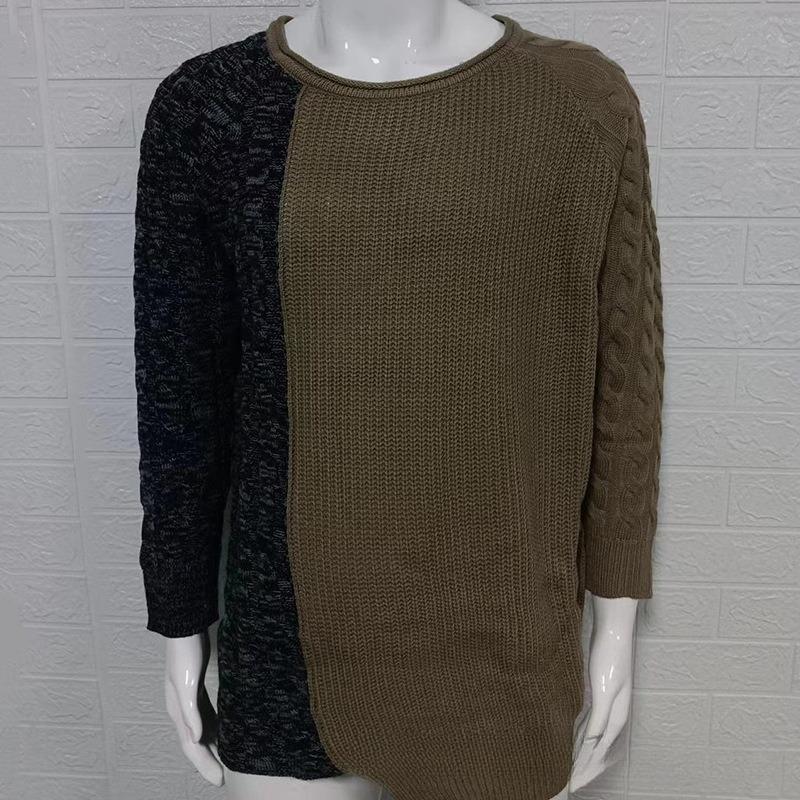 Men's Color Block Crewneck Sweater, Muscle Fit Long Sleeve Knit Pullover Jumper, Autumn Winter European Style Men Knit Top