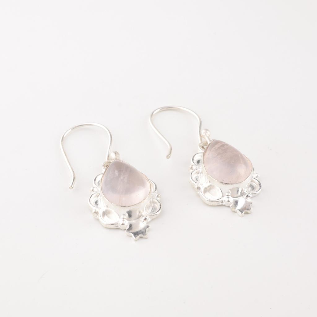 Rose Quartz Gemstone 925 Sterling Silver Earrings Handmade Jewelry Wedding Gift EE-163-35